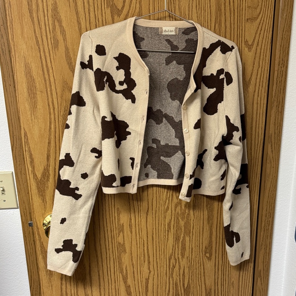 Altar'd State brown and Cream cow print cardigan